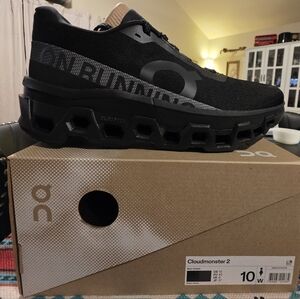 On Running Women's Cloudmonster 2 Black Athletic Shoes, NEW